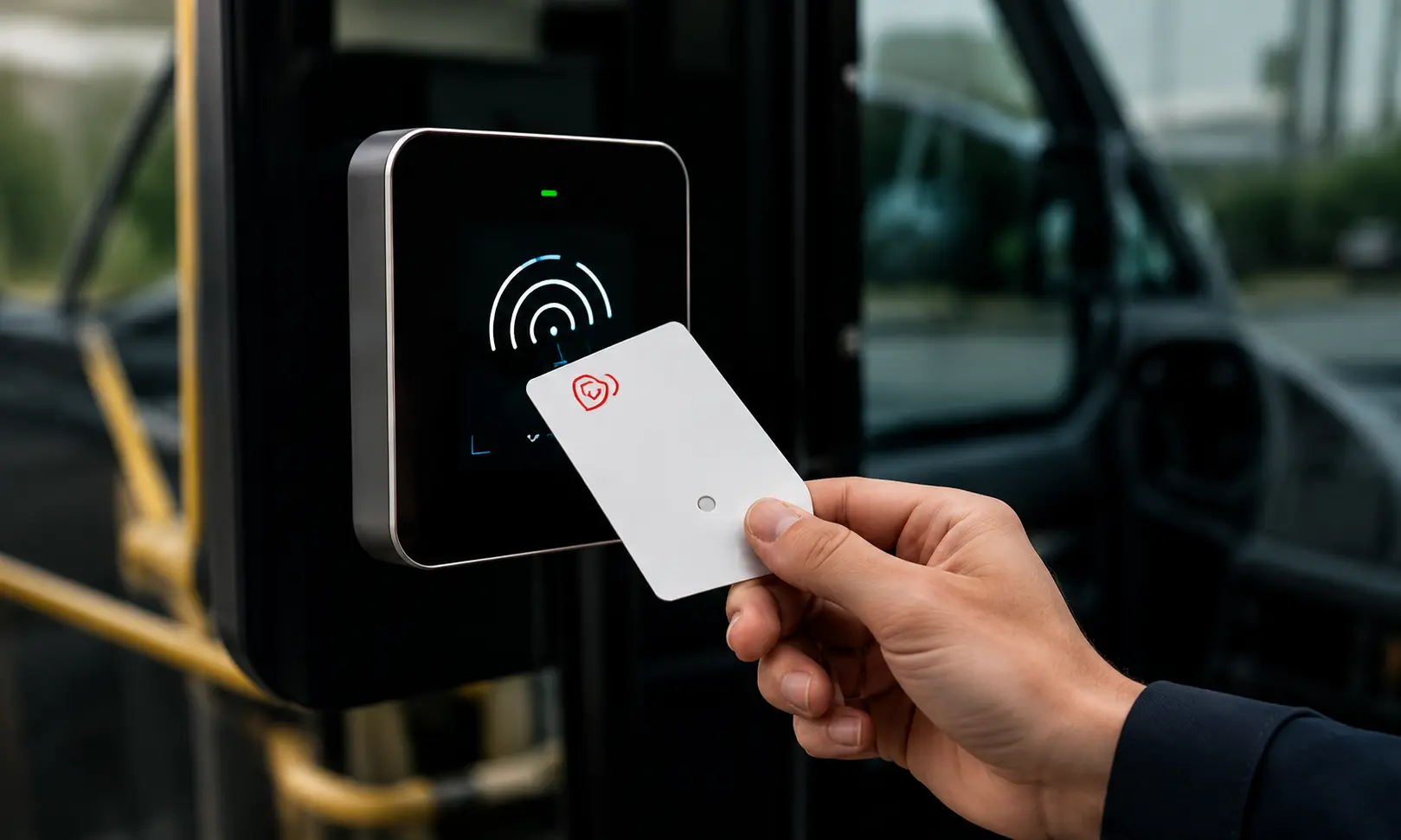 Leitura de crachá RFID para identificação de passageiro