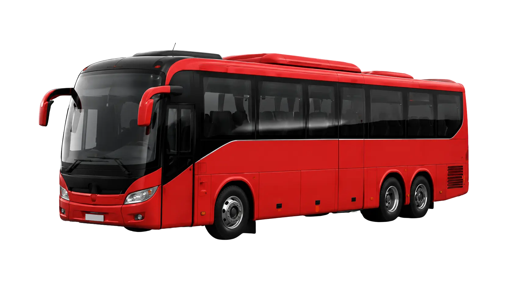 Ônibus corporativo com recursos de tecnologia destacados ao redor